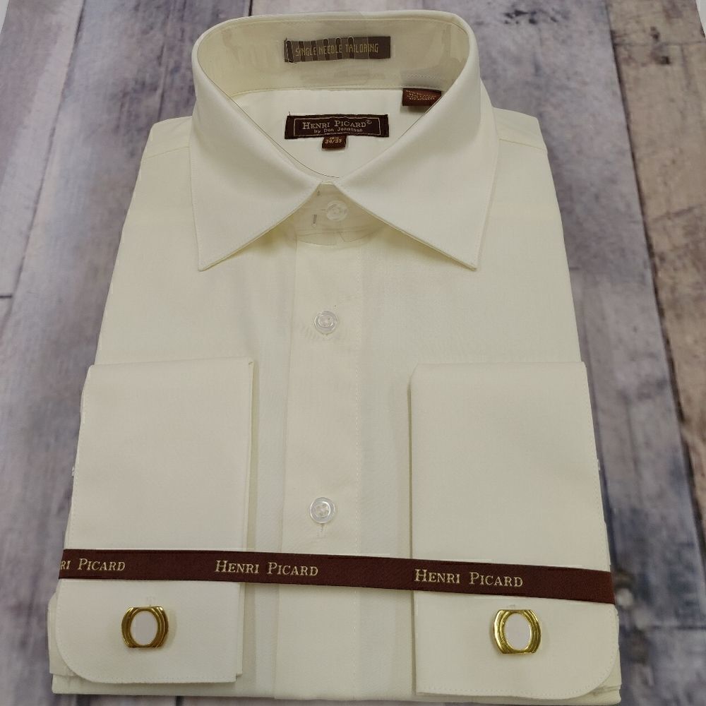 HENRI PICARD BY DON JONATHAN IVORY FRENCH CUFF DRESS SHIRT.